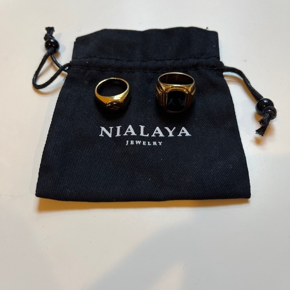 Nialaya Accessories - Gold Signet Ring - Black Onyx Accent